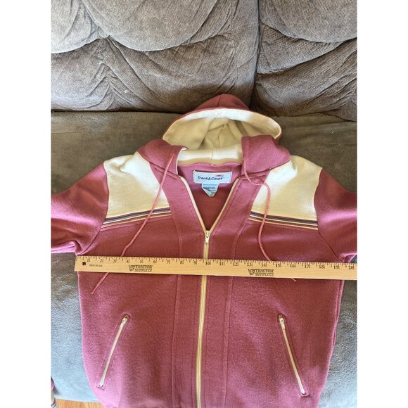 80s Vtg Track & Court Womens Retro Hooded Zip-Up Jacket Acrylic Knit Pink Size S - Picture 6 of 12